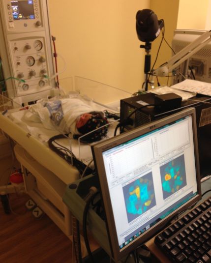 Set up of optical-EEG scan in a healthy infant in the Evelyn Perinatal Imaging Centre
